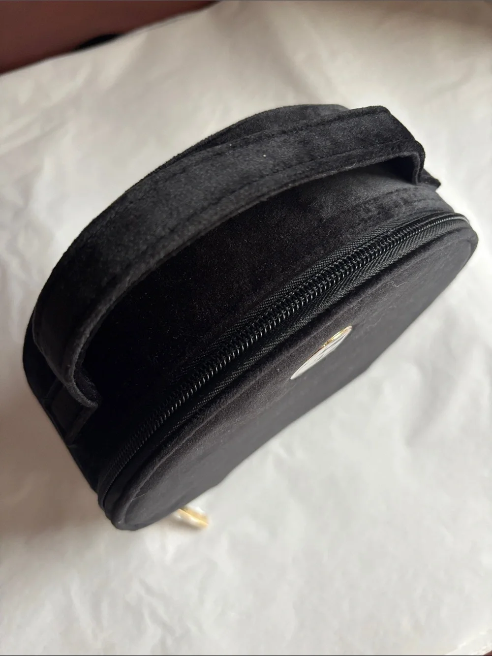 Giorgio Armani black velvet round structured make up bag NEW!